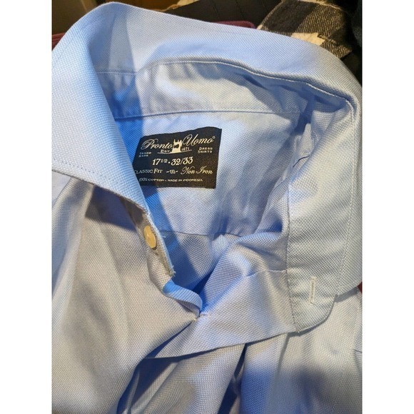Pronto Uomo Mens Button Down Long Sleeve Classic Fit cotton Shirt‎ Blue Size XL - Picture 5 of 5